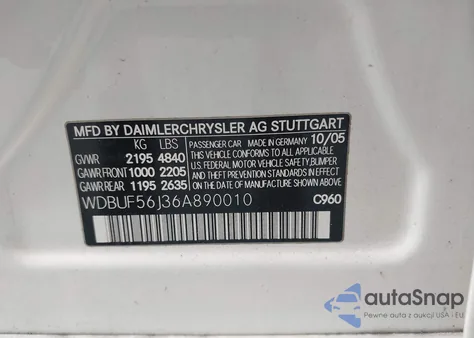 2006 Mercedes-Benz E 350 z USA, uszkodzony, nr VIN WDBUF56J36A890010